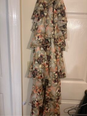 Strawberry Milk Mob Flowy Floral Ruffled Maxi Skirt - Sage & Peach Floral